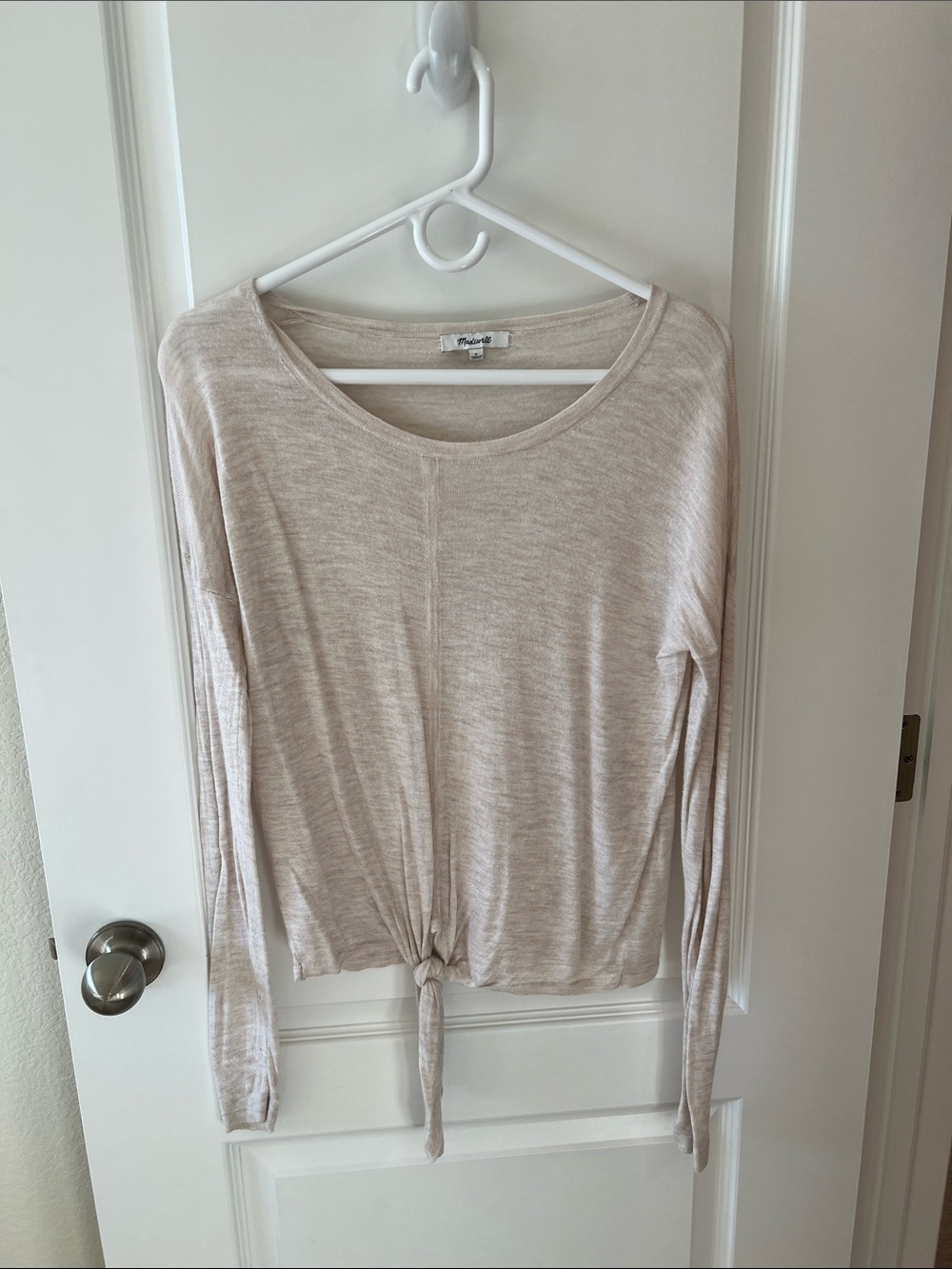 Madewell Neutral Tie-Front Long Sleeve Top - Picture 1 of 4